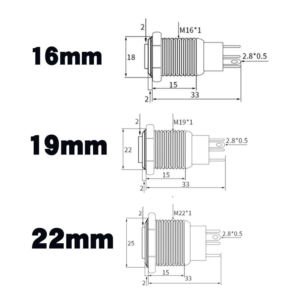 16mm 19mm 22mm Black On Off Metal Button Switch LED With Wire Momentary Locking High Head Ring Power Start Stop With5V 12V 220V