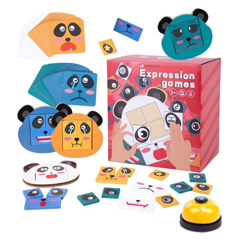 

N80C Face-Changing Cube Building Block Wooden Expression Matching Block Puzzles Face Change Cube Pandas Expression Puzzle