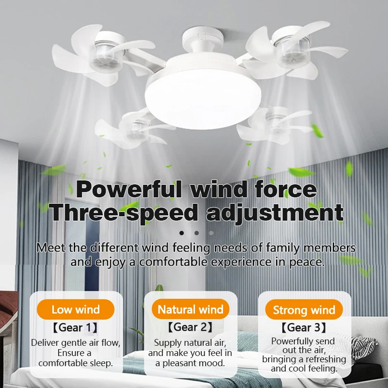 Smart E27 Ceiling Fan Light Remote Dimming 60W Silent Ceiling Light Living Room Study Unmanned Aerial Vehicle Decor LED Fan Lamp