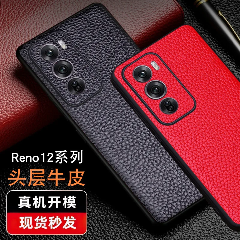 

Luxury Genuine Leather Magnetic Litchi Grain Cover Mobile Phone Book Case For Oppo Reno 12 Reno12 Pro Phone Cases Funda