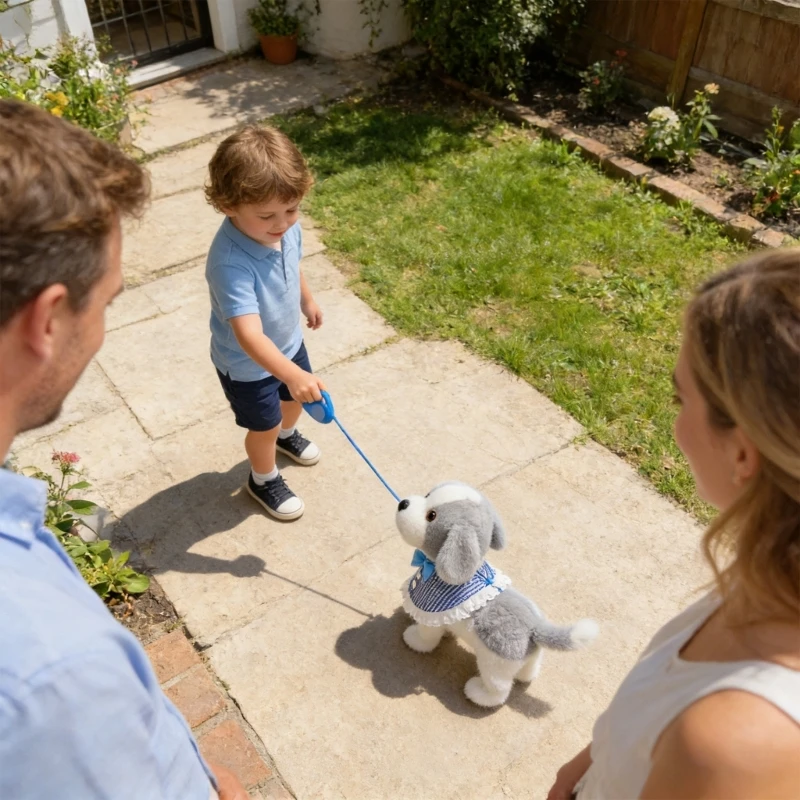 Peluche per cani elettrico con simulazione camminare, cantare, abbaiare, animale domestico telecomandato per bambini,