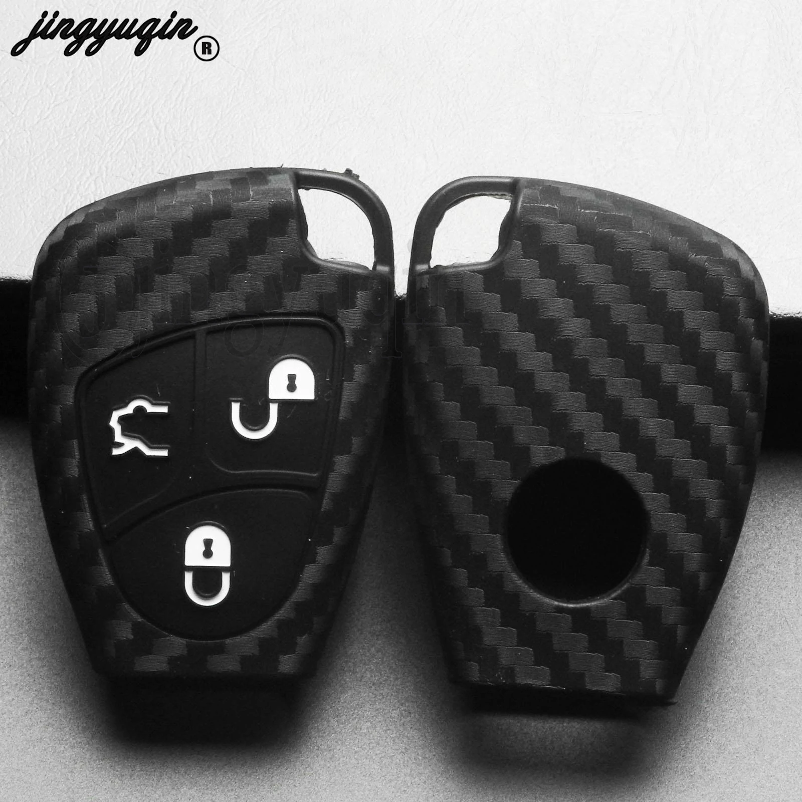 jingyuqin 3 Button Carbon Fiber Silicone Car Key Case Fob Cover For Mercedes Benz W203 W204 W211 B C E ML S CLK CL Remote Case