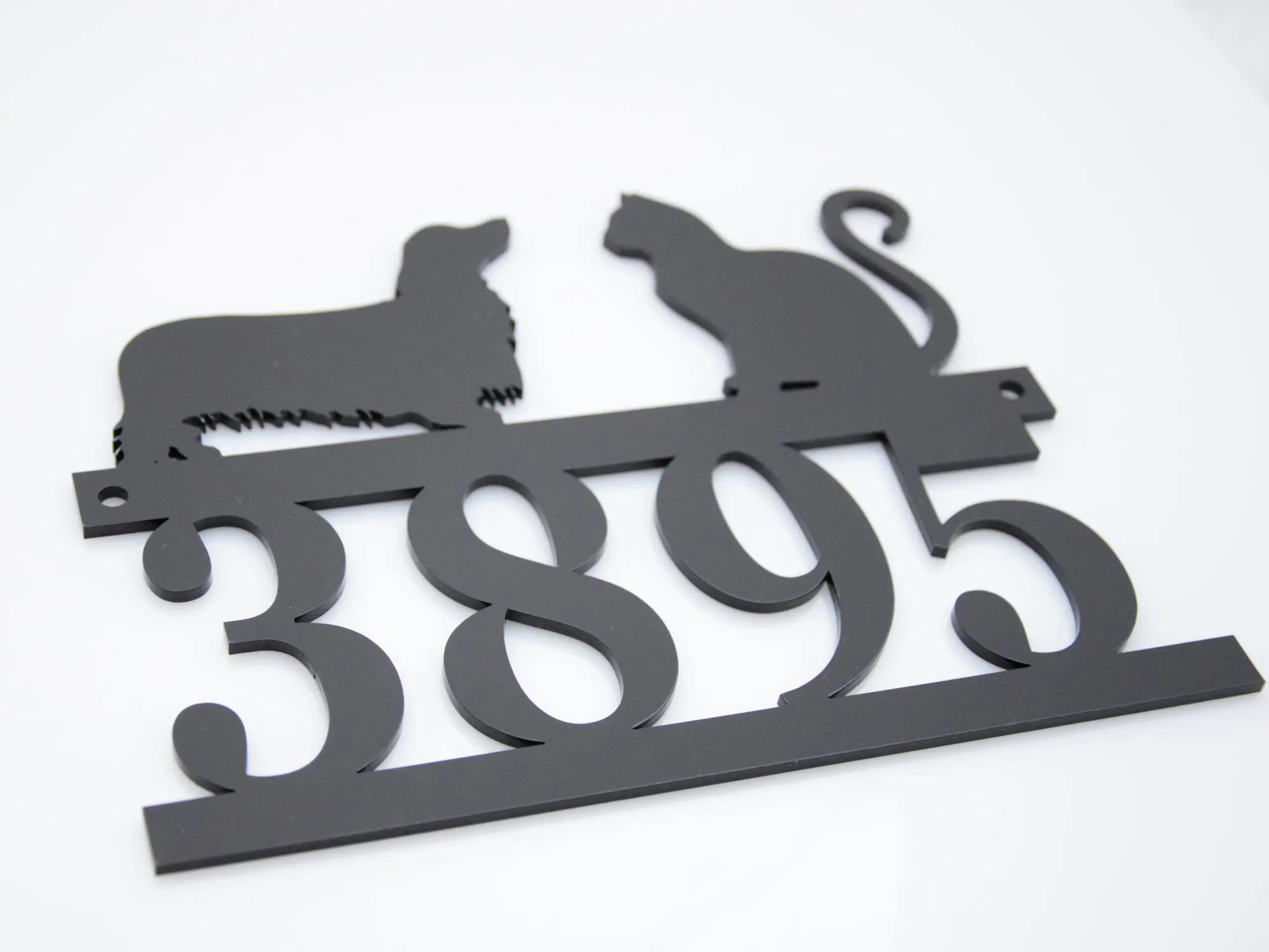 Floating Aluminium Cat and dog address sign House Number with custom pet Contemporary house number Flat Door Number Xmas gift