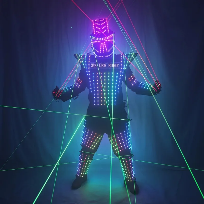 LED Luminous Robot CostumeFull-Color LED Robot Suit Costume Jacket Green Model Show Dance DJ Bar Peorce Dress For PartyCustom