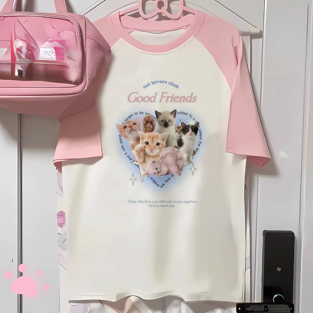 

Футболка Kitten Cat Neko, женская уличная футболка с рисунком в стиле Харадзюку, женская дизайнерская одежда с графическим комиксами