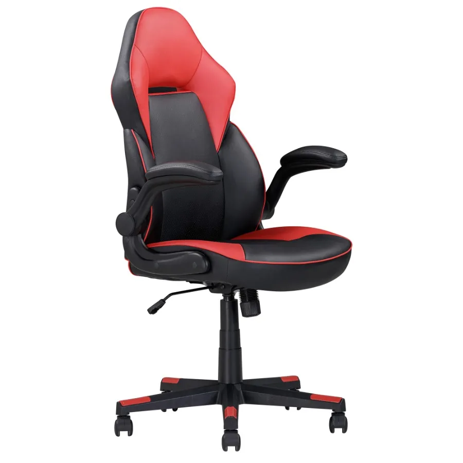 Ergonomic Gaming Chair Faux Leather Upholstered Office Chair w/ 360-degree Swivel Tilt Control Black Red