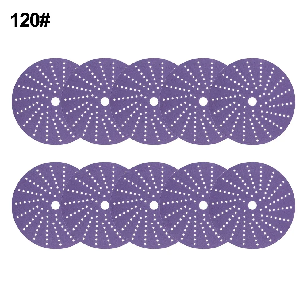 10PCS 6inch Purple Clean Dry Abrasive Sand Paper Porous Sanding Pad P80-600 For Car Painting Furniture Polishing