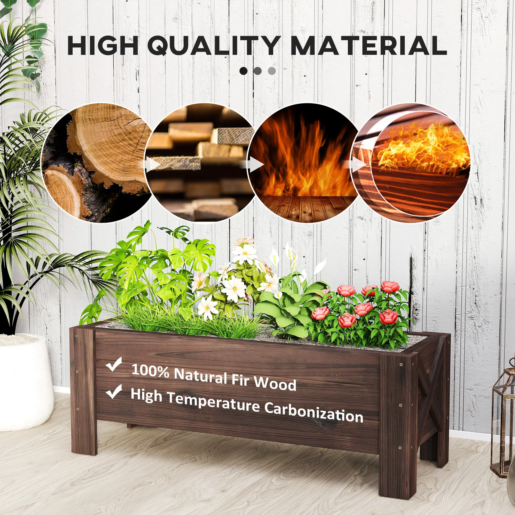 Wooden Garden Raised Bed Planter Box Flower Vegetable Grow Pot 100X36.5X36Cm