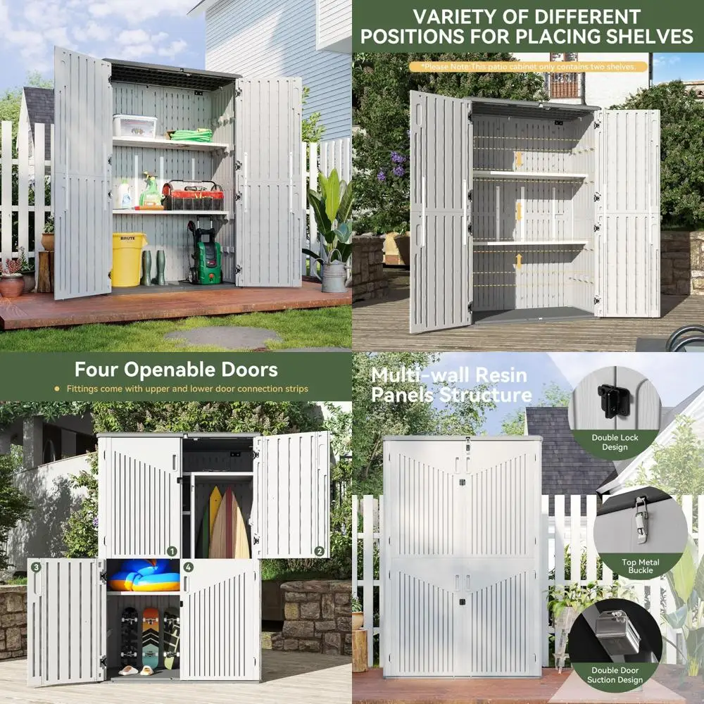 

Outdoor Storage Shed with 2 Shelves & Floor, 64 Cu.Ft Vertical Waterproof Cabinet, Ideal for Garage, Pool, Bike, Garden Storage