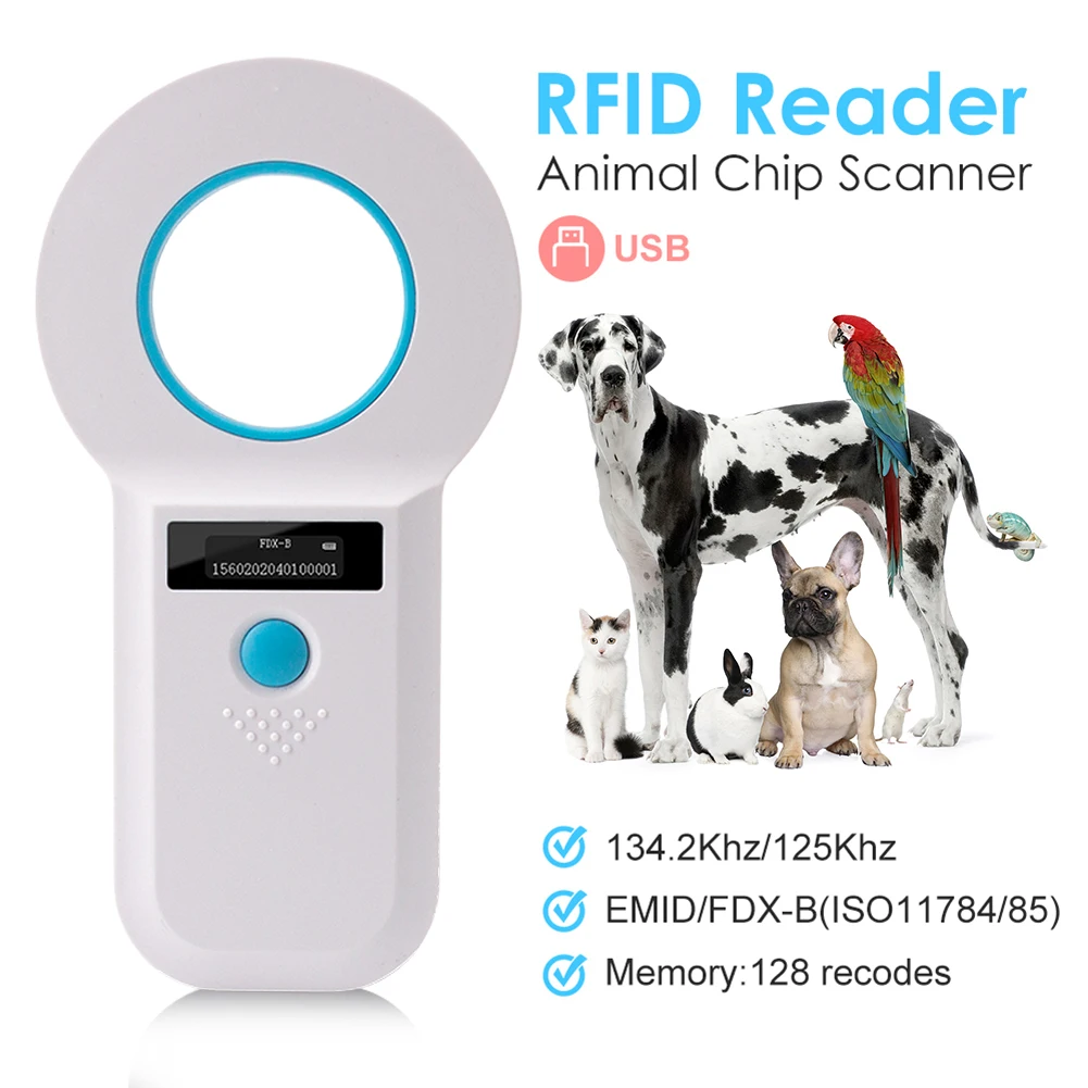 

**Pet Scanner ISO11784/85 FDX-B Animal ID Reader 134.2KHz/125KHz EMID RFID Handheld Microchip Transponder for Pets**