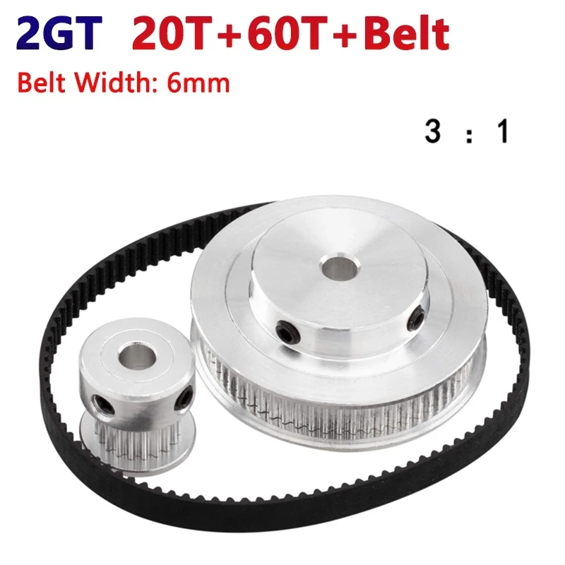 

1 Set 2GT Timing Belt Pulley Kit 20 60 Teeth Bore 5/8/10mm Reduction 1:3 Belt Width 6mm for 3D Printer DIY Accessories