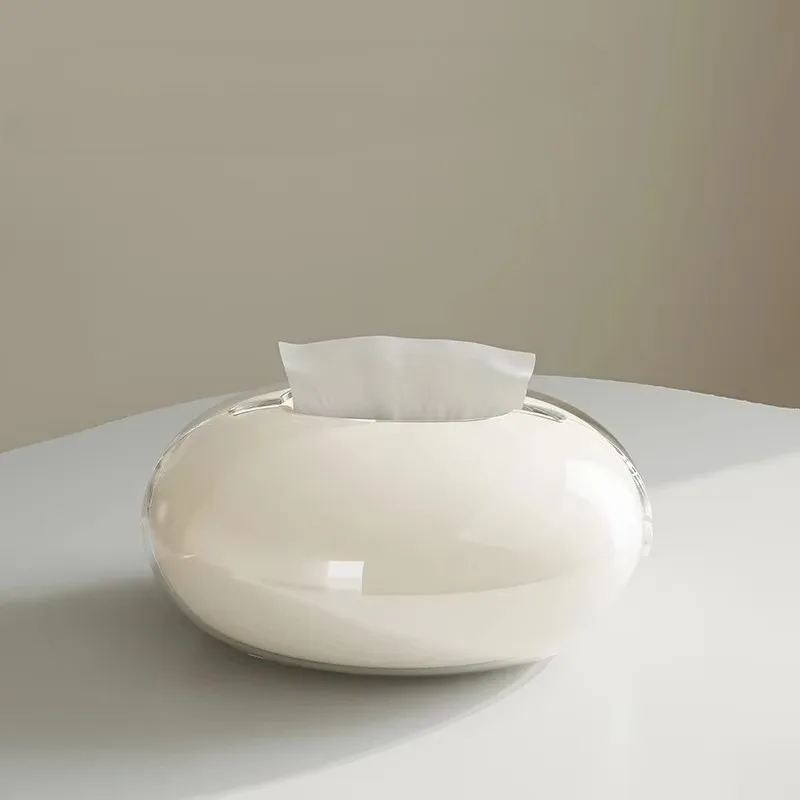 Modern Simple Luxury Glass Desktop Tissue Box Dispenser Multipurpose Household Premium Cream White Made in Taizhou