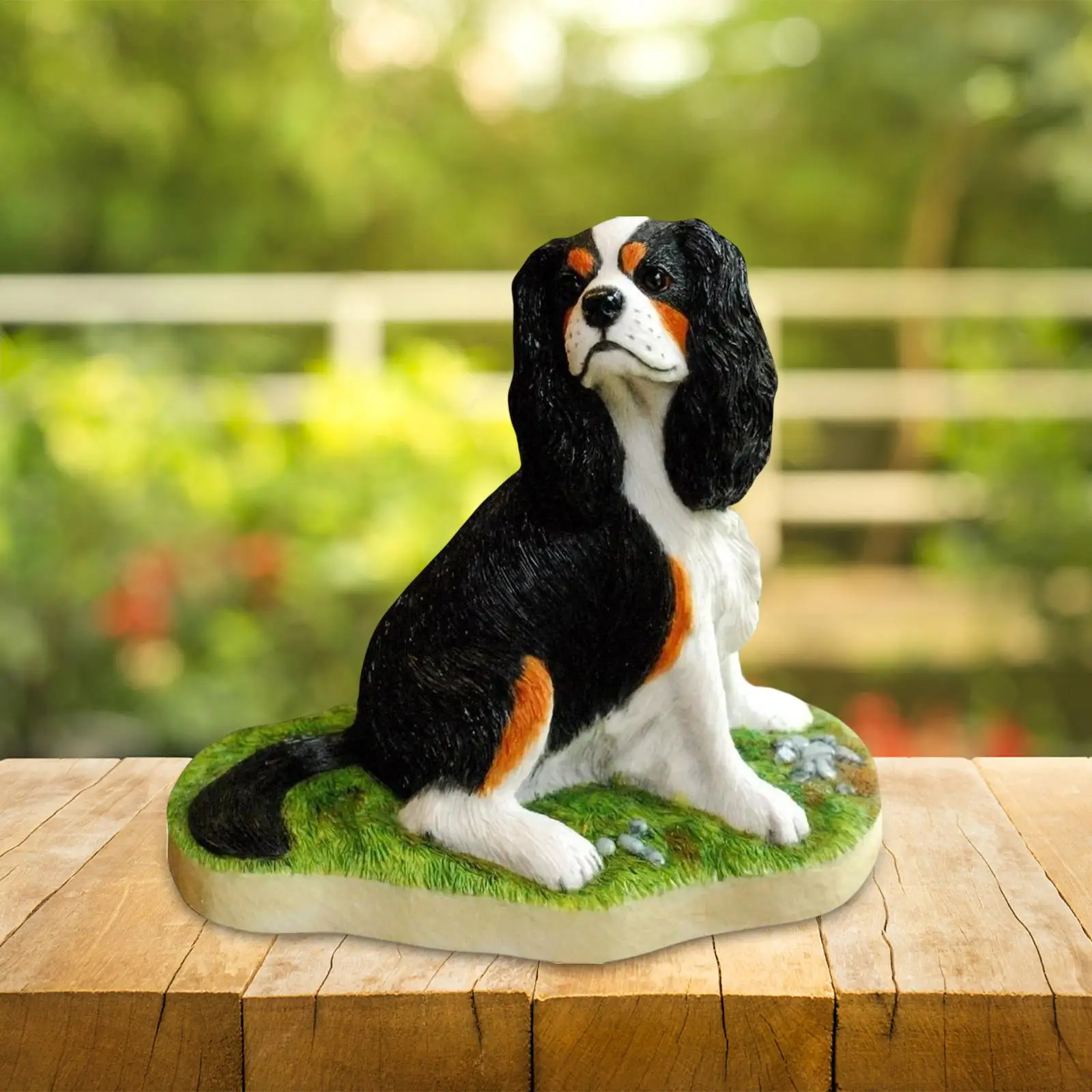 Cavalier King Charles Spaniel Dog Statue Puppy Hand Painted for Park Decorations Outdoor