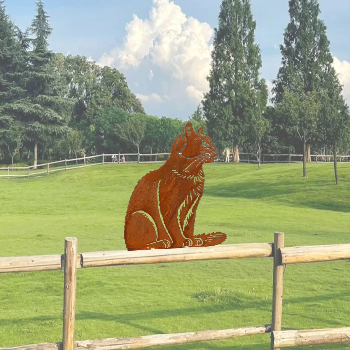 1Pc Iron Art Cat Fence Post Top Decoration, Metal Cat Pattern, Garden Statue, Realistic Silhouette Cat Statue