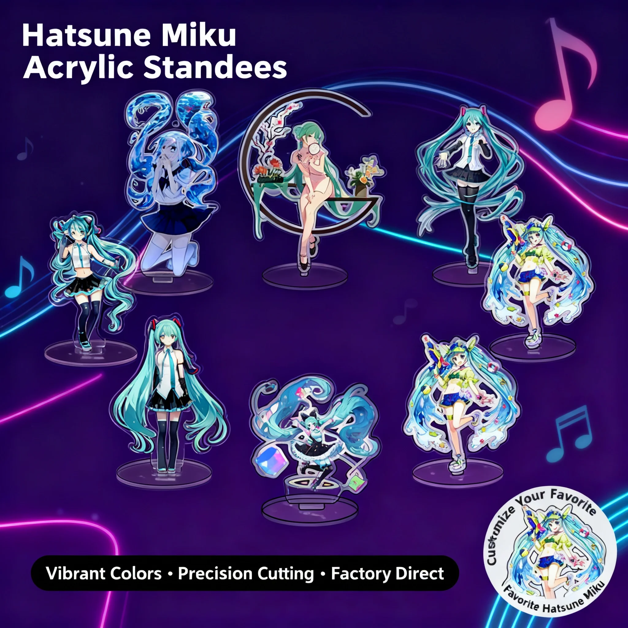 

Wholesale Manufacturer Large Acrylic Standee Hatsune Miku Anime Desktop Decor Collectible Figure Display Stand for Fans
