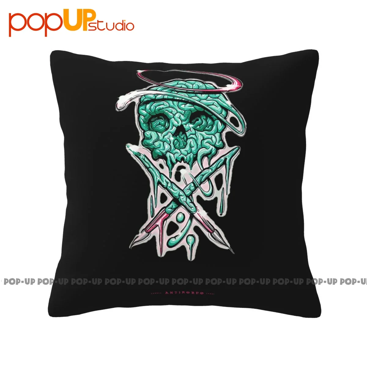 Silky Sullen Logo Andrea Antikorpo Skull Brains Paint Brushes Tattoos Pillowcase Throw Pillow Cover Washable