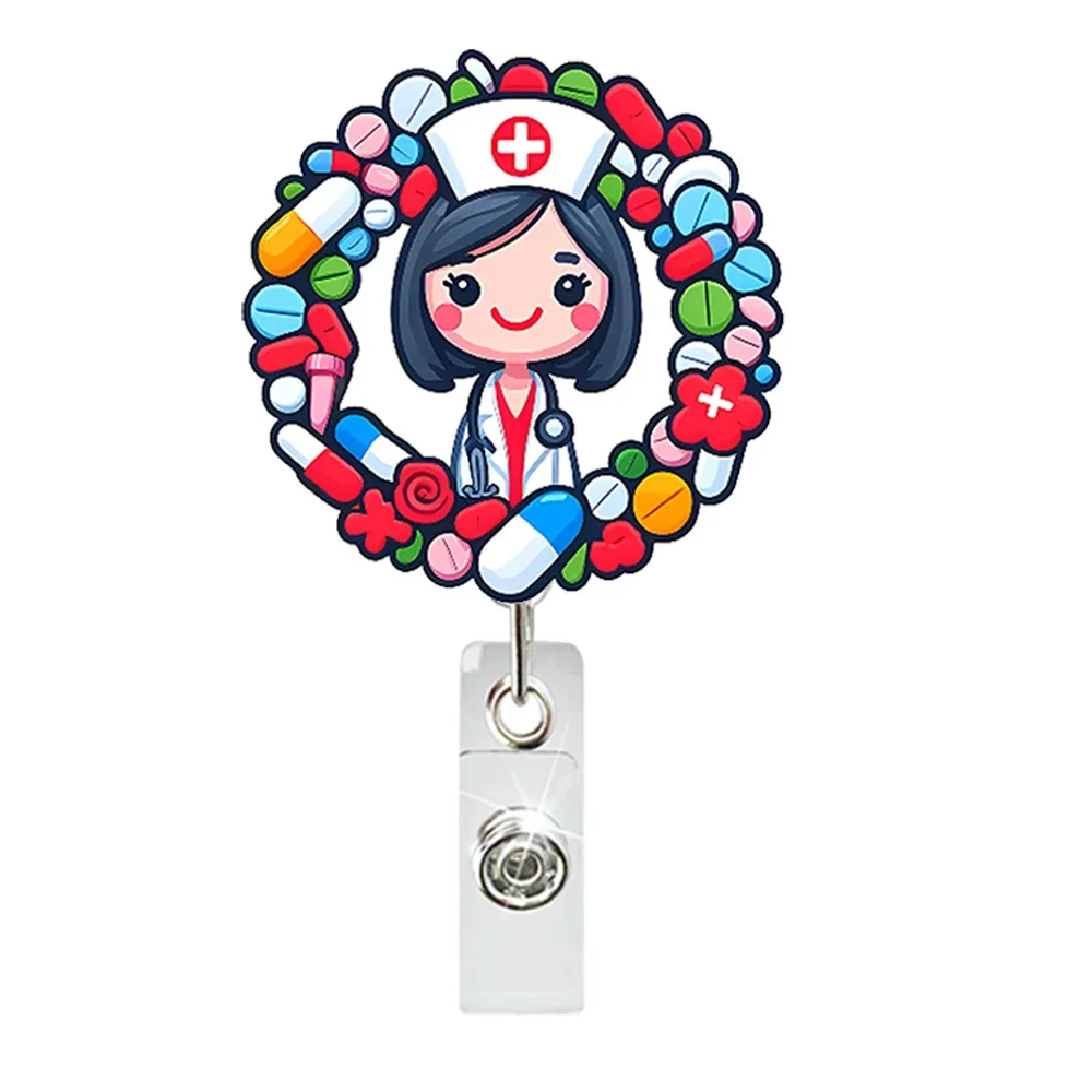 Cute Retractable Nurse Badge Holder Lanyard Acrylic Nursing ID Badge Holder ID Badge Reels ID Card Decoration