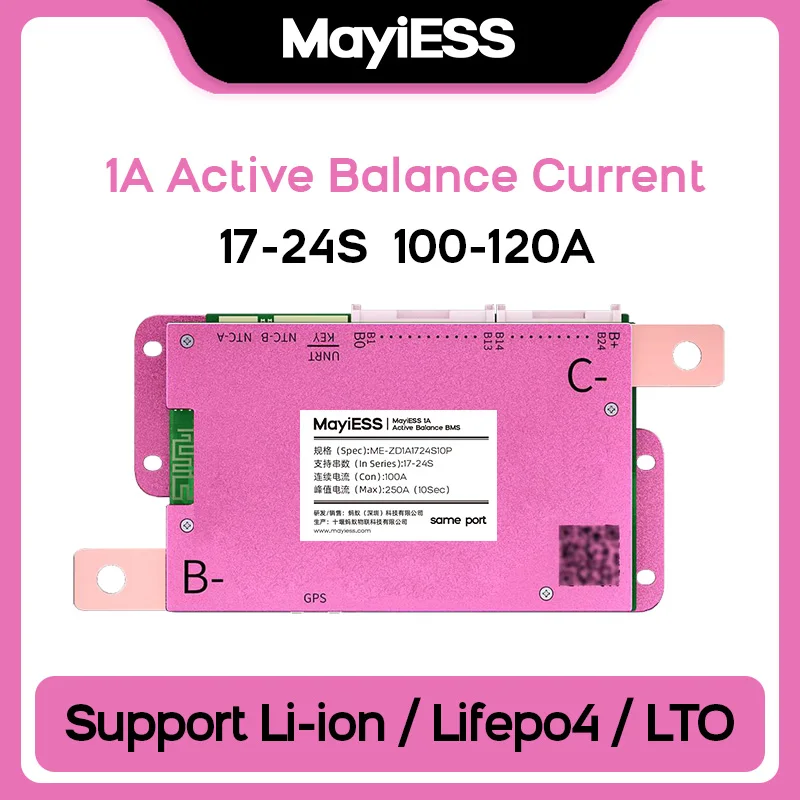 MayiESS Smart BMS 1A Active Balance Current 17S-24S 48V 84V 150A BT APP CAN RS485 LiFePO4 Li-ion LTO Battery ANT BMS for E-Bike