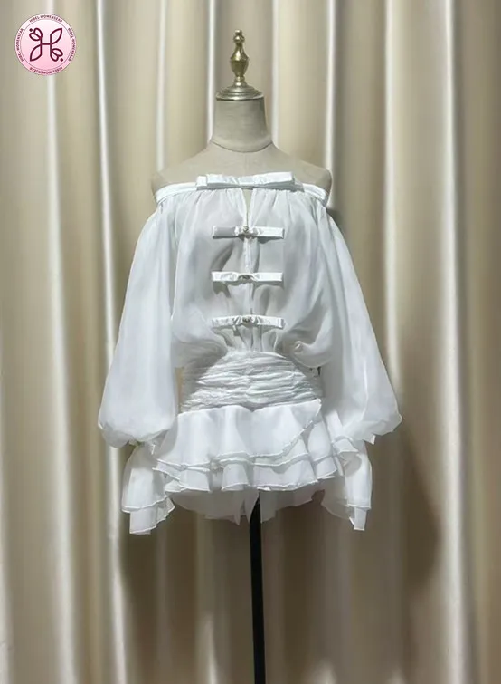 White Off-Shoulder Dress - Tiered Sheer Overlay Gown, Wedding Guest Dress