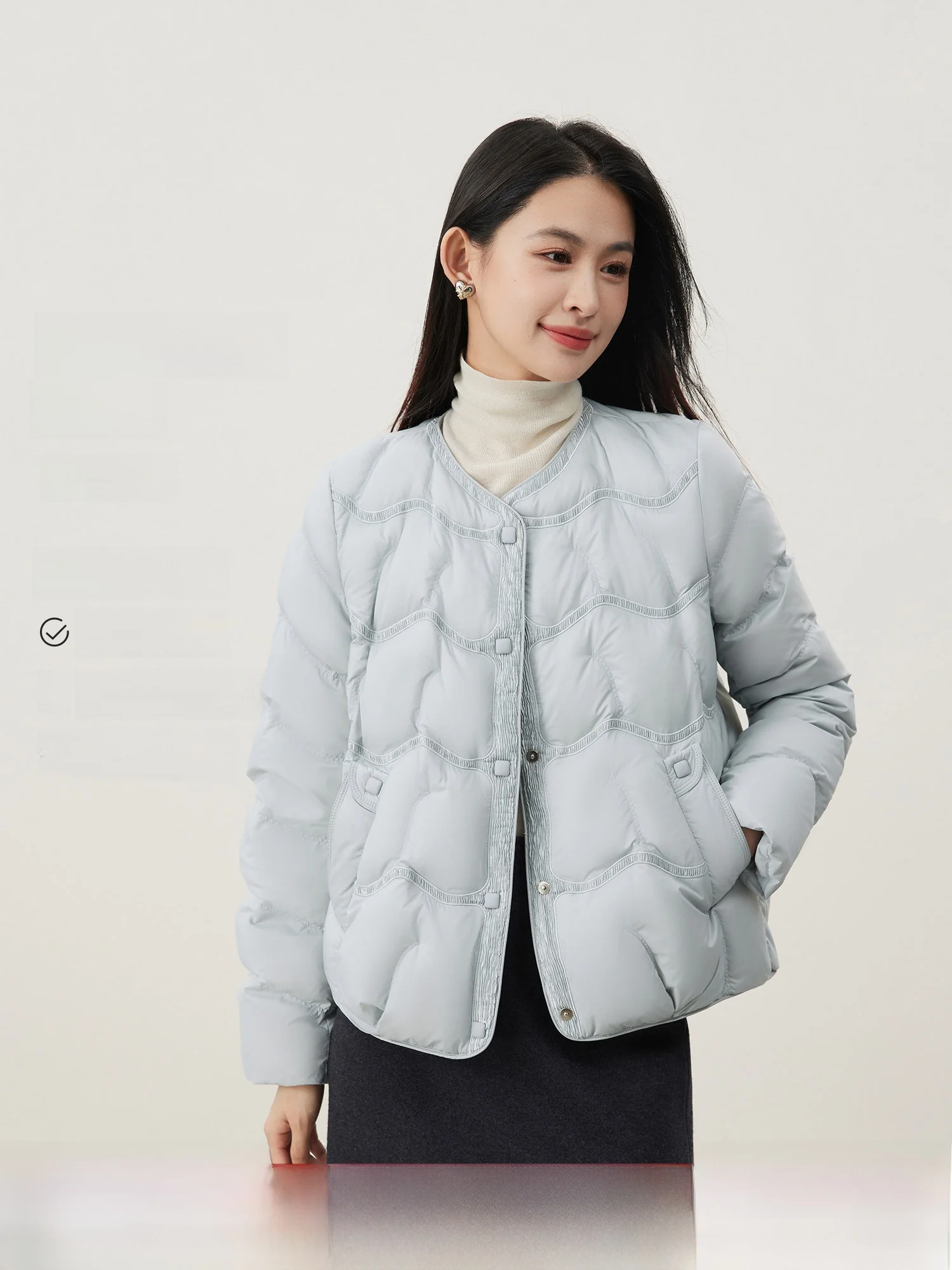 

Высококачественный легкий зимний пуховик Mijia с круглым вырезом, женское пальто с волнообразной текстурой, элегантное, с длинными рукавами