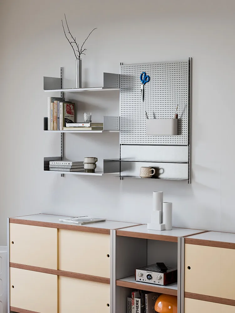 Bookcase wall metal hole plate shelf living room stainless steel track bookshelf DIY laminate display rack