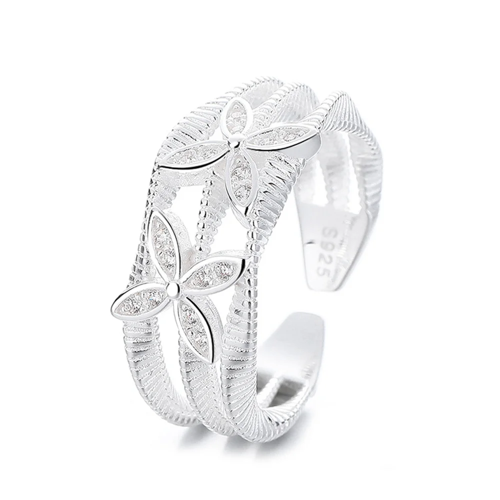 

Женское трехслойное кольцо из стерлингового серебра 925 пробы с микроинкрустацией клевера, свежий стиль, лепесток, минималистичные украшения