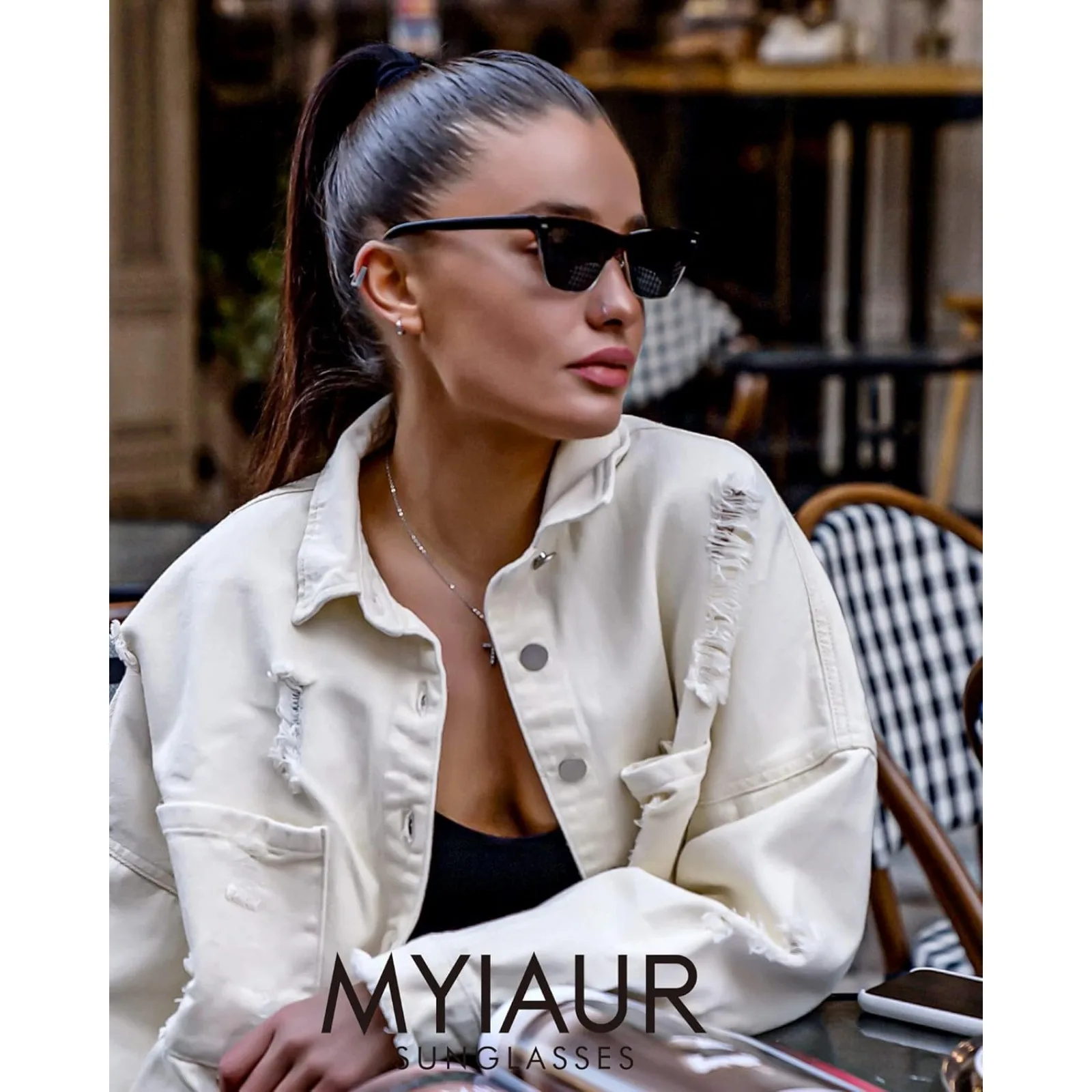 IOYGlasses-نظارات شمسية مستقطبة لعين القط للنساء ، نظارات شمسية شبه بدون إطار ، مصمم عتيق ، حماية UV400