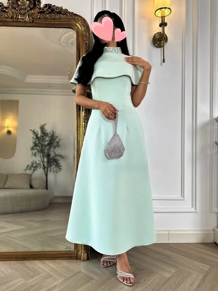 

Oisslec Prom Dress Elegant Vintage Sweet Green Crystal Cape Simple Customized Formal Occasion Prom Dress Evening Party Gowns
