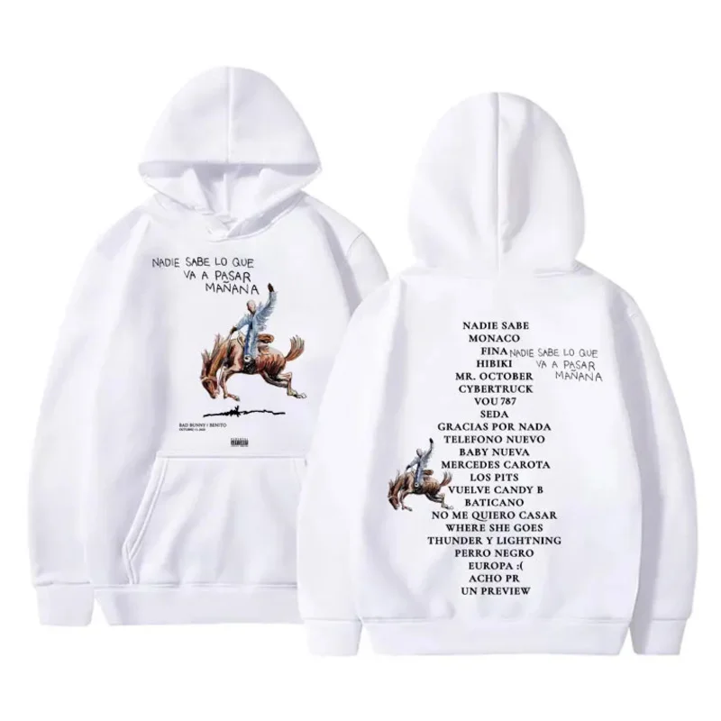 Rapper Bad Bunny Nobody Knows What's Going To Spend Tomorrow Hoodie Autumn Winter Men Hip Hop Oversized Hoodies Men's Vintage Sw