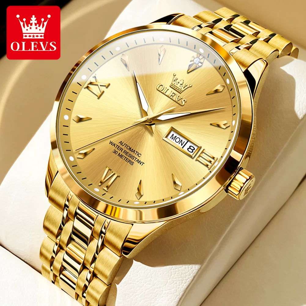

OLEVS 9956 New Luxury Watch for Men Original Automatic Mechanical Men's Wristwatch Stainles Steel Waterproof Dual Calendar Watch