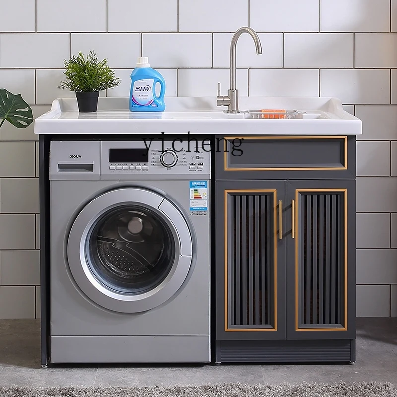 Meuble lave-linge de balcon L2 avec planche à laver intégrée, table à linge et autres fonctions