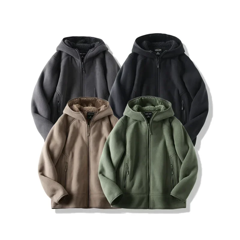 

Men's Autumn and Winter New Solid Color Sweater with Plush and Thickened Cardigan Jacket Men's Hooded Sweater Coat