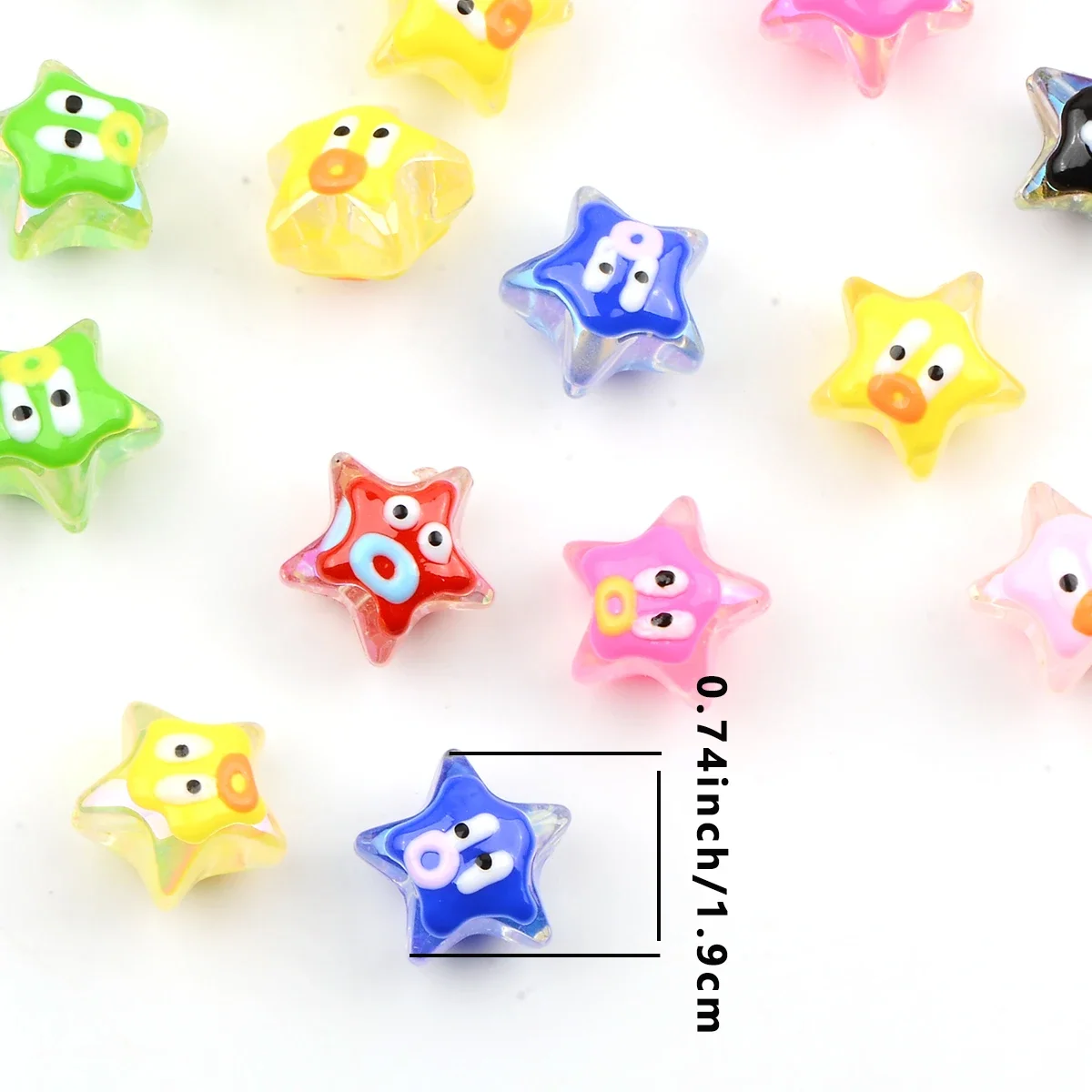 15PCS Lovely hand-paint five pointed star Acrylic bead&Creative emoji star beads for jewelry making DIY phone chain Space beads