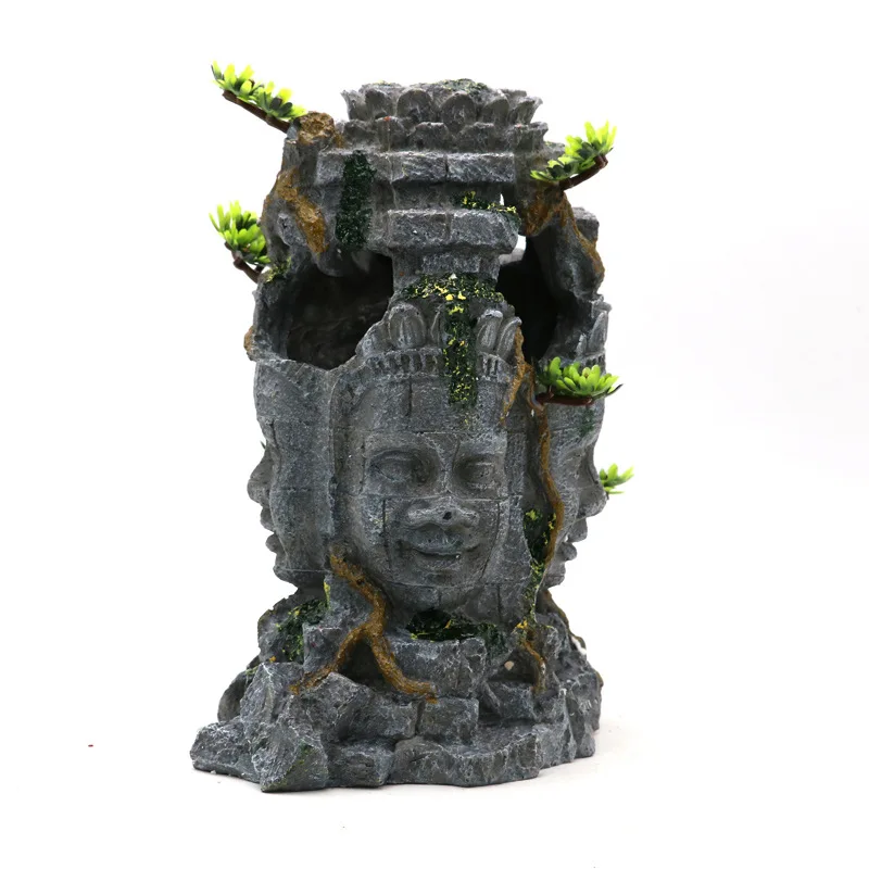 

Aquarium aquascape Cambodia four Buddha statue fish tank ornament Zen realm ancient Buddha temple hiding house decoration