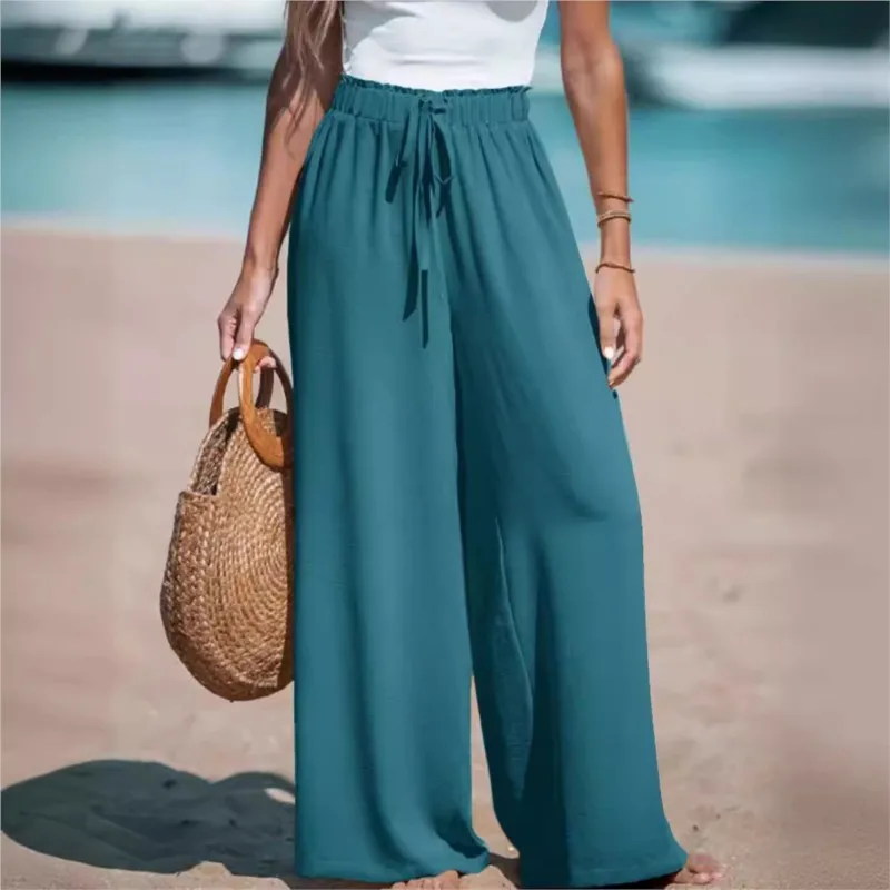 New Spring Summer Loose Pants Fashion Women's Solid Oversized Drawstring Wide Leg Pant Casual Office Lady Elegant Trousers Women