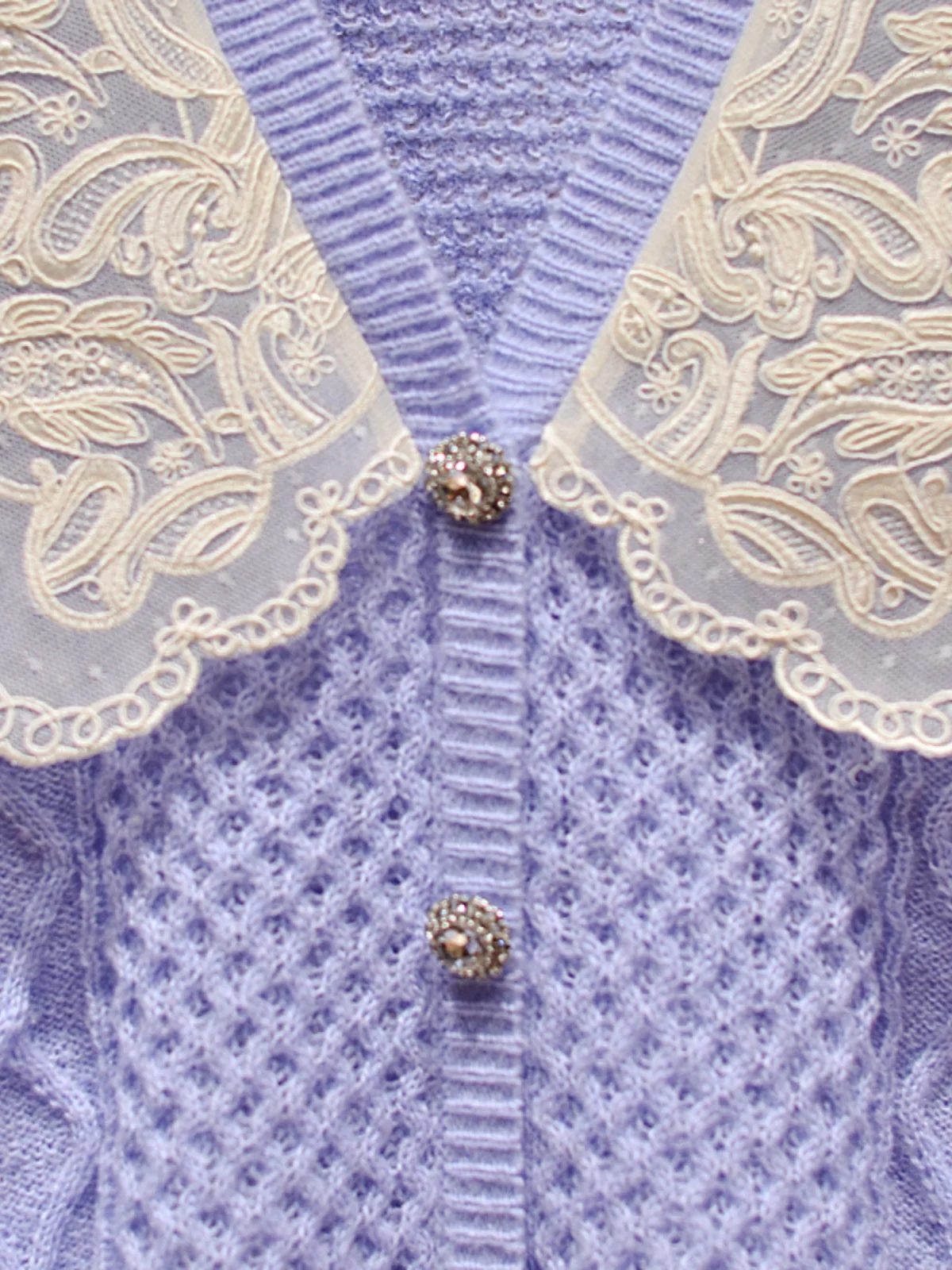 Small Fraance Sle Damen-Strickpullover, bestickt, lang, Sve-Puppenkragen, lila Twist-Strickwaren, damenhafter Pendler