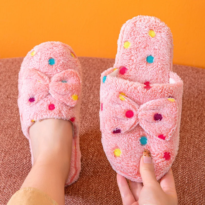 الجملة المرأة النعال المنزل الدافئة لطيف الخريف القوس الدفء سميكة أفخم عدم الانزلاق الترفيه أحذية لينة غرفة نوم الطابق الشرائح المسطحة #1