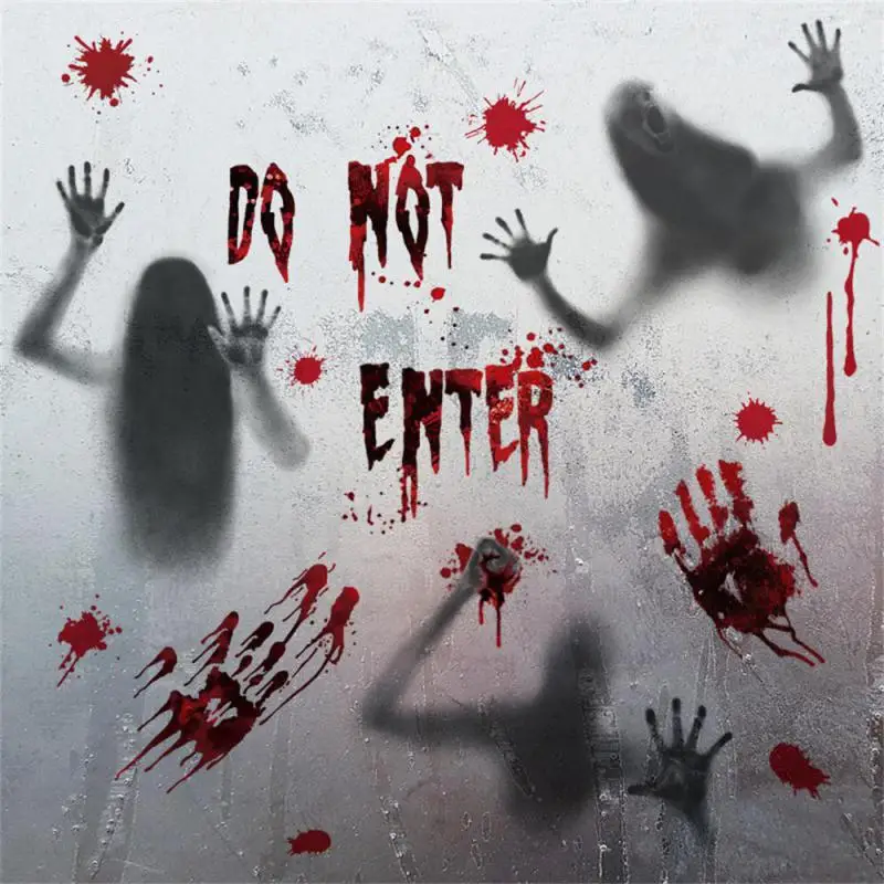 Halloween PVC Glass Window Static Sticker Horror Ghost Shadow And Bloody Hand Sticker Happy Halloween Home Party Decoration