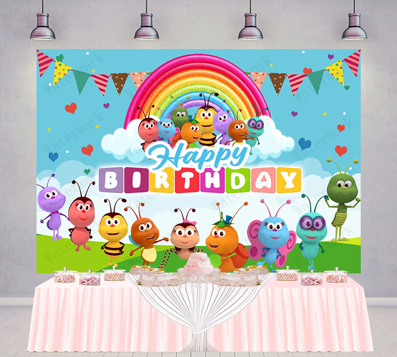 PatyBar Bichi Kids Background Birthday Party Decoration Backdrop Rainbow Bee Vinyl Polyester Photography Studios Props