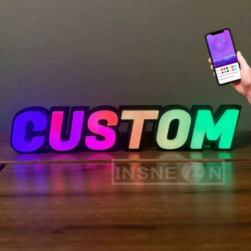 Custom 3D LED Colored Letters Smart Controlled Personalized Light Sign Frontlit LED Acrylic Wall Decor for Business or Home