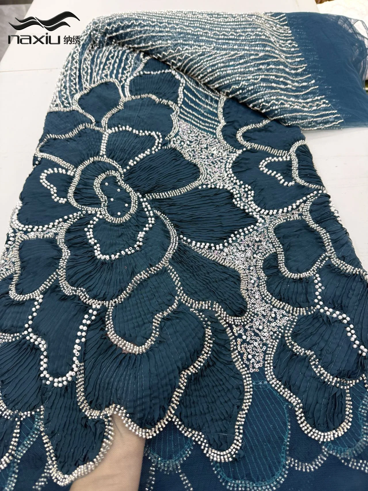 

Madison African Sequins Lace Fabric High Quality Nigerian French Tulle Beaded for Sewing Wedding Party Dresses