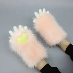 4 Colors Handmade Cosplay Costume Fursuit Furry Cat Claw Gloves Plush Nail Claw Gloves Love Heart Anime Bear Paw Cute Mitten