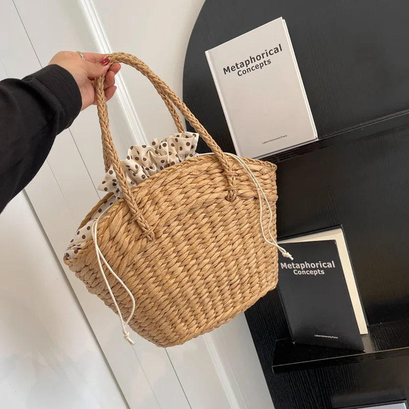 

Соломенная сумка-тоут для женщин, вместительный кошелек под мышками, летняя пляжная сумка с верхней ручкой, Carryall