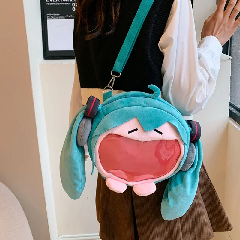 2024 23cm Kawaii Hatsune Miku Shoulder Bag  Cartoon Plush  Painful Packet Crossbody Bag Funny Soft Girl Bag  Student Bag Gifts