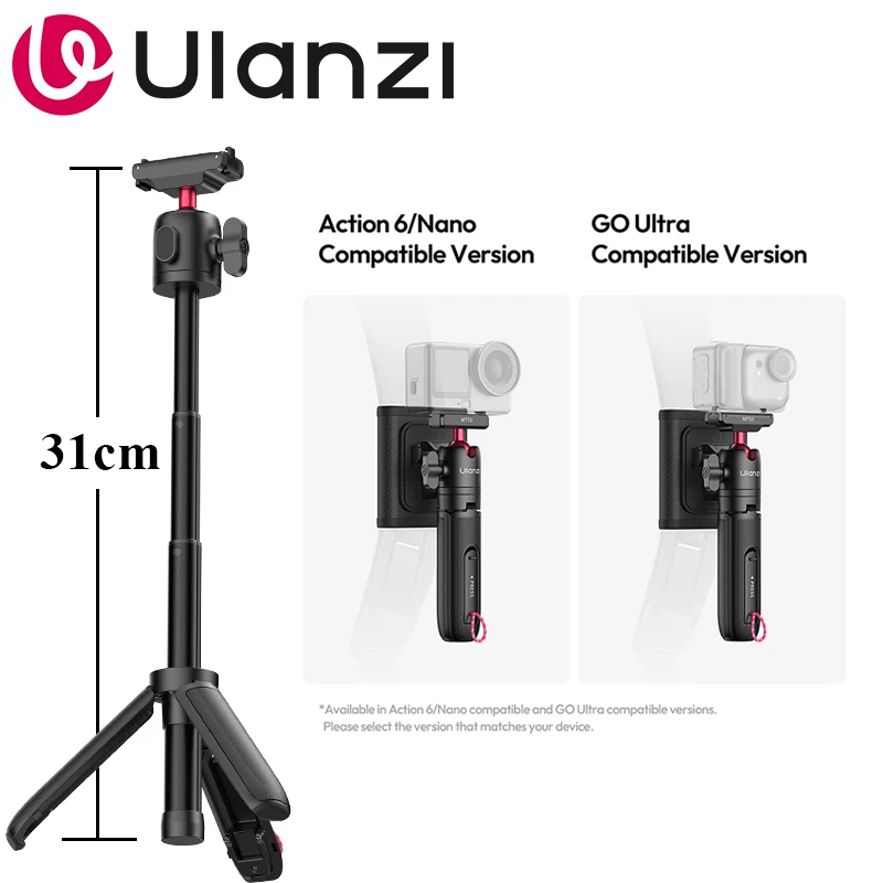 Ulanzi MT55 SnapGoミニ自撮り棒三脚 1KG耐荷重 デスク三脚 カメラアクション6/Nano Go Ultra用 写真撮影/Vlog/動画撮影に