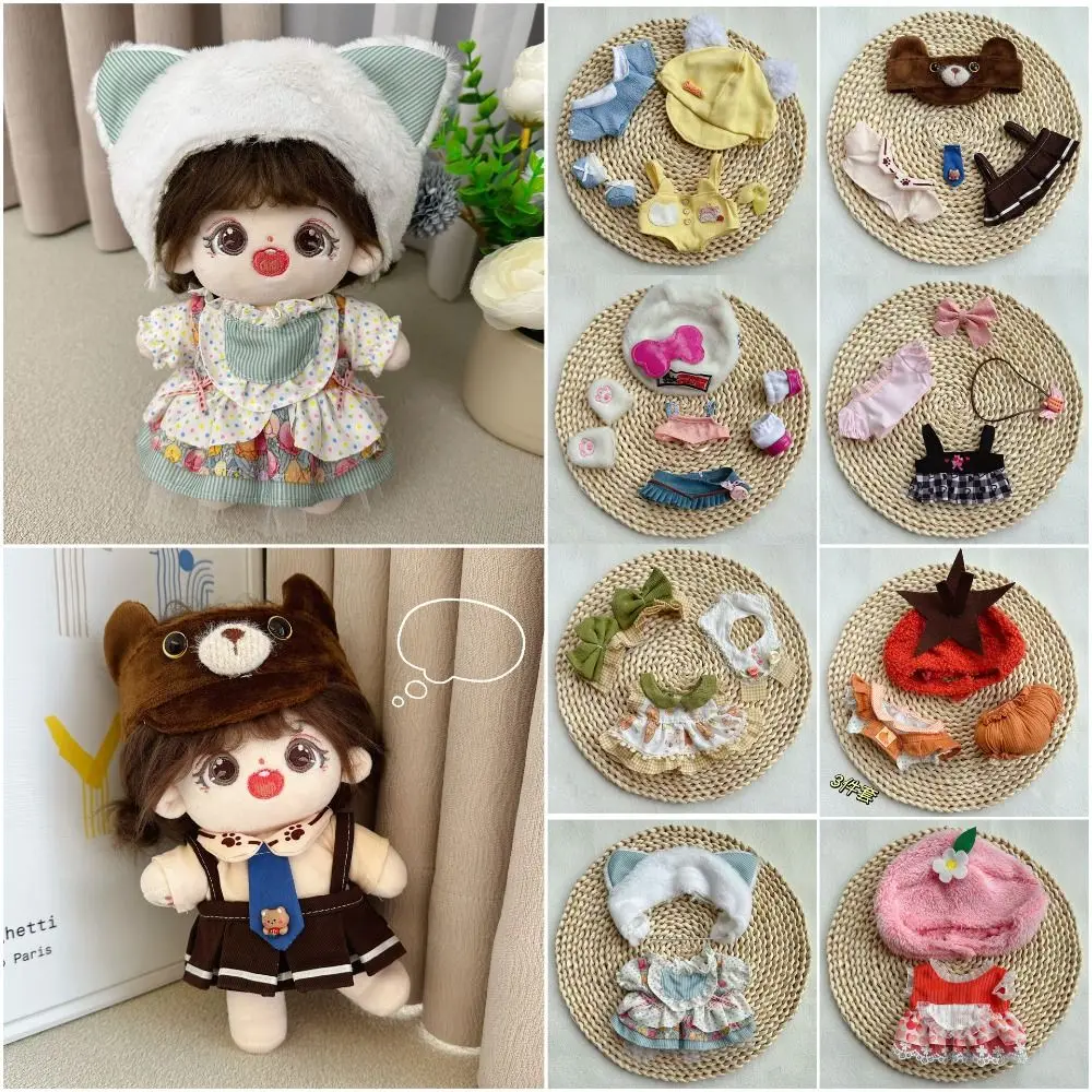 20CM Doll Clothes Multicolor Doll Accessories Miniature Dress Suit Princess Dress Cosplay Doll Cap Dress Set Cotton Stuffed Doll