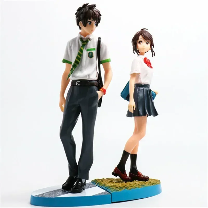 23cm 2pcs/set Your Name PVC Action Figure ModelTachibana Taki Miyamizu Mitsuha School Uniform Kiminonawa Collection gift