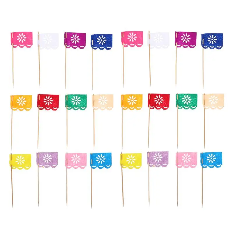 

24Pcs Multi Colored Mini Mexican Paper Tissue Banner Flags Banderita S Fiesta Party Decorations Cupcake Topper Party Banderines