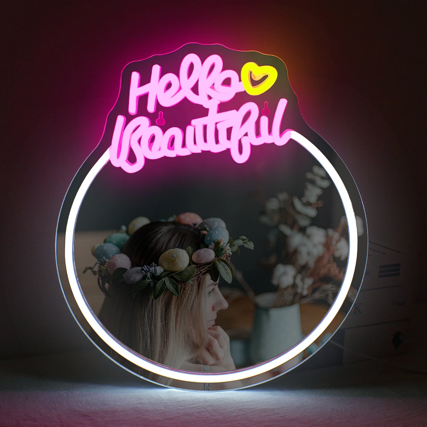 

Mirror Hello Beautiful Neon Sign for Wall Decor Girls Hotel Room Decor USB Powered Led Neon Signs Bedroom Decor Birthday Party