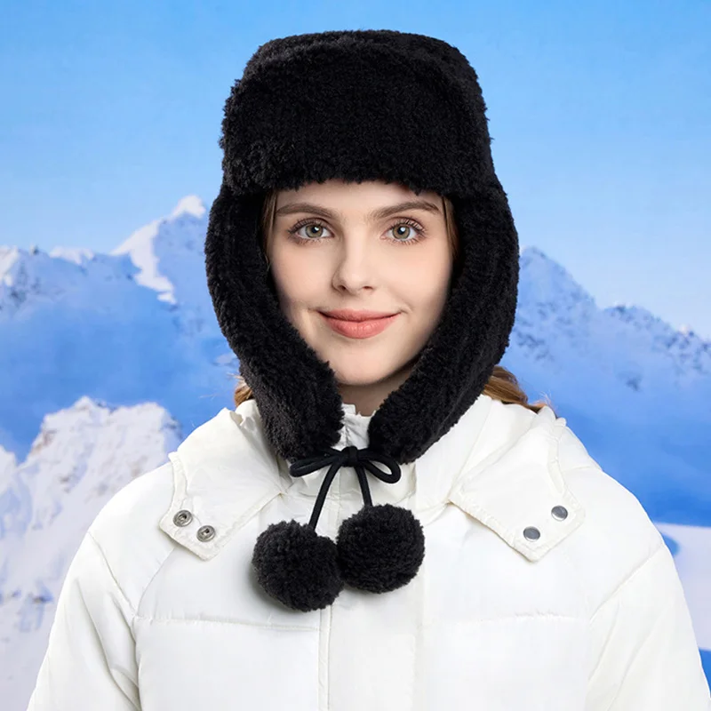 Chapéus bomber de pelúcia de inverno para mulheres menina engrossar quente earflap chapéu à prova de vento térmico ushanka chapéu ao ar livre frio esqui escalada bonés